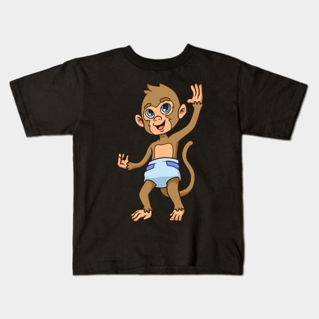 Kawaii Baby Monkey Kids T-Shirt by Modern Medieval Design